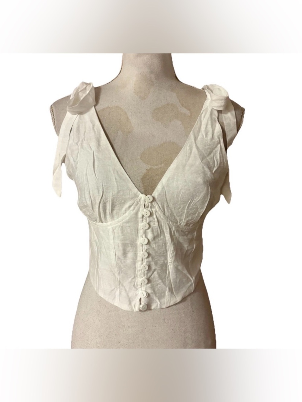 Forever 21 Women White Button Front Top Sleeveless Self Tie Shoulder Size XS